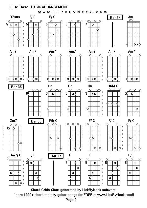 Chord Grids Chart of chord melody fingerstyle guitar song-I'll Be There - BASIC ARRANGEMENT,generated by LickByNeck software.